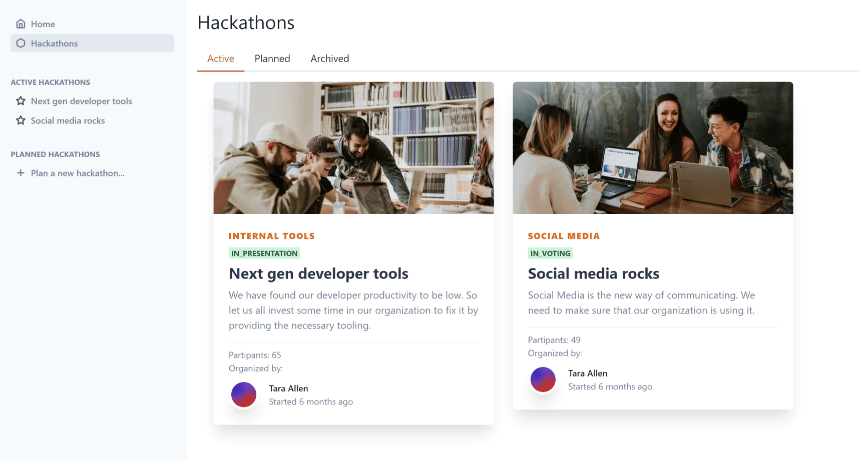 Screenshot of the hackathon.camp platform
