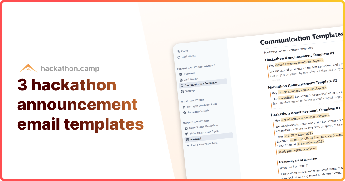 3 hackathon announcement email templates